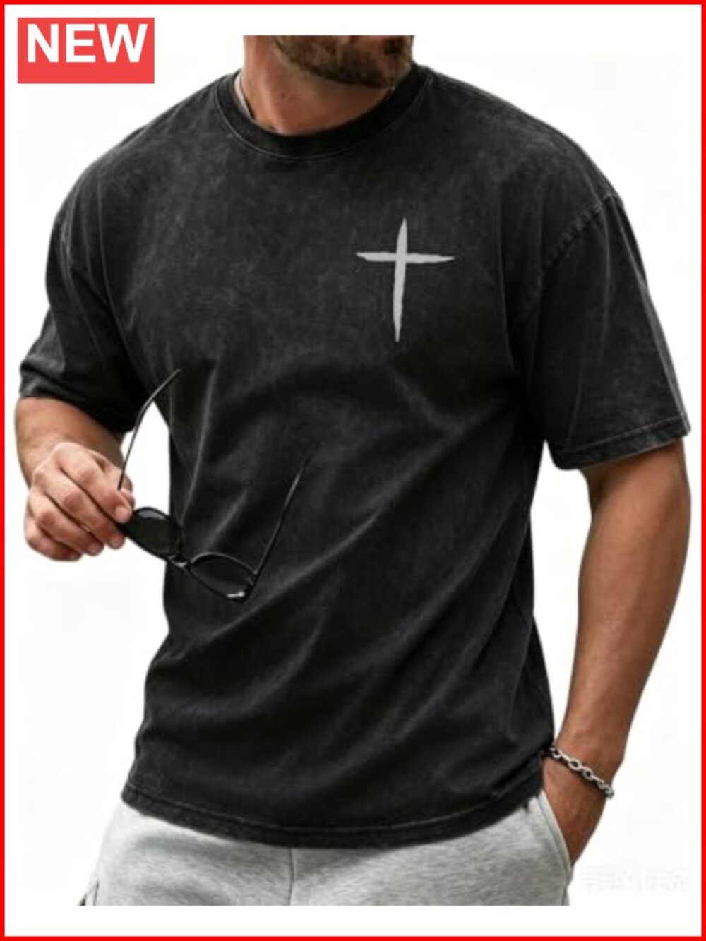 Men's Cotton Crew Neck Christian Cross Graphic T-Shirt Short Sleeve Tee